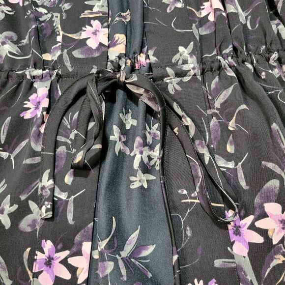 NWOT Express Black & Pink Floral Tie Waist Wrap Kimono Chic Classy Dressy Blouse - Picture 4 of 6